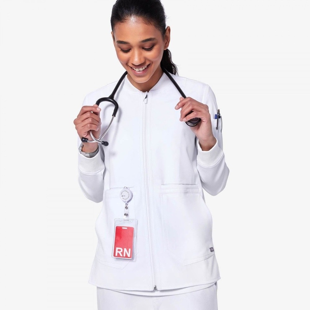 FIGS Women’s White Bellery Scrub Jacket
